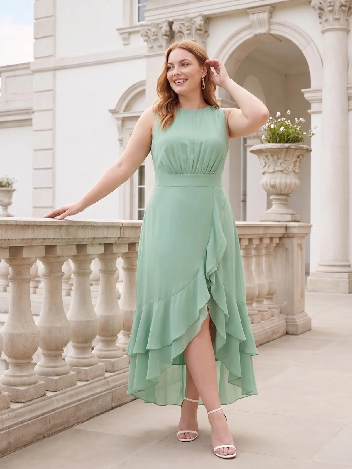 Larui Plus Size Women‘s Chiffon Ruffles Dress