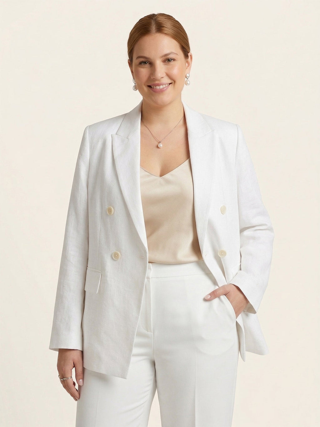 Larui Plus Size Women's Pocket Linen Blazer