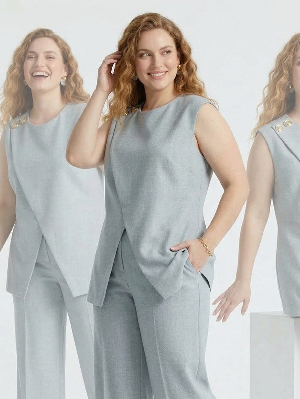 Larui Plus Size Women's Top Coat Pants Two Piece Outfits