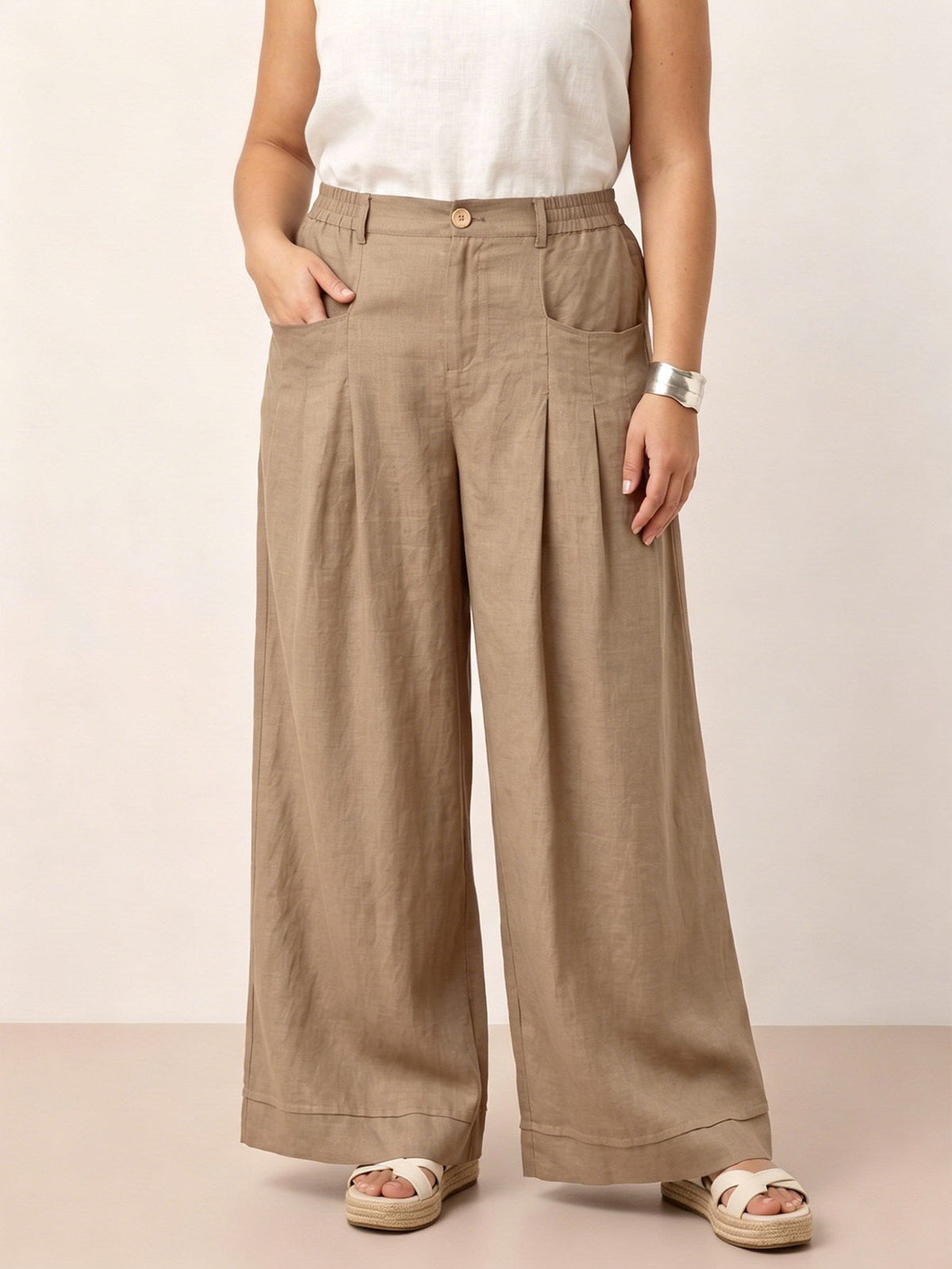 Larui Plus Size Women's Linen Pocket Full Length Pants