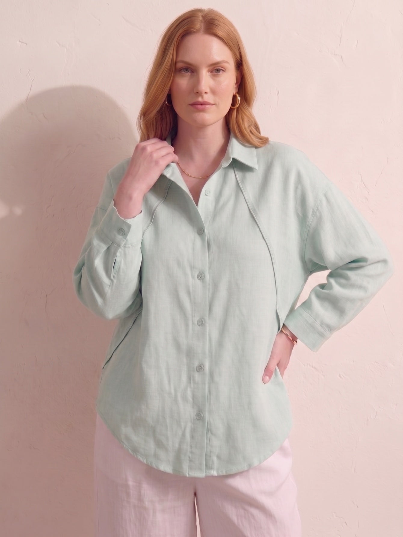 Larui  Plus-Size Women's"Faux-Layered" Shirt with Side Panels