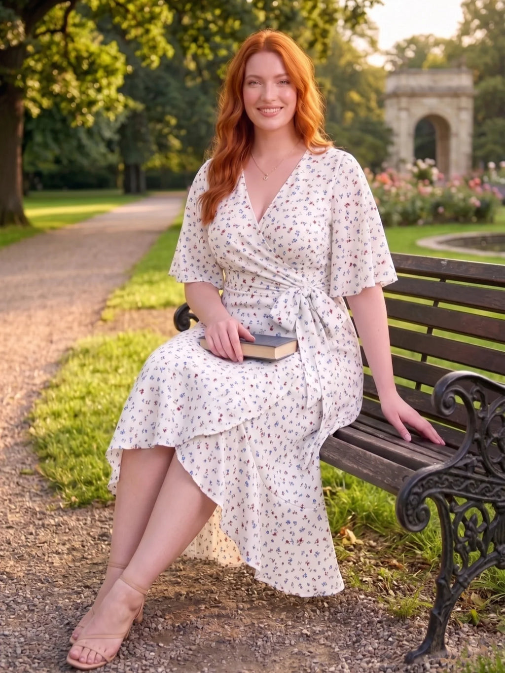 Larui Plus Size Printed Tie-Waist Wrap Dress