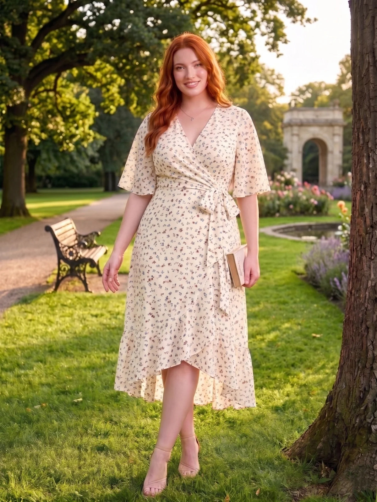 Larui Plus Size Printed Tie-Waist Wrap Dress