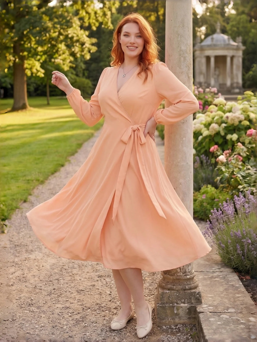 Larui Plus Size Women's Chiffon Wrap Dress
