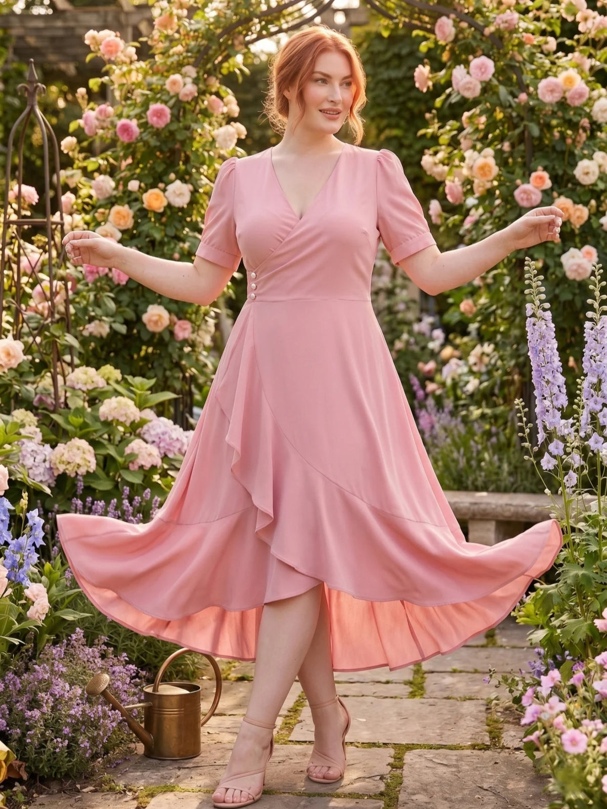 Larui Plus-Size Women's French Romantic One-Piece Wrap Dress