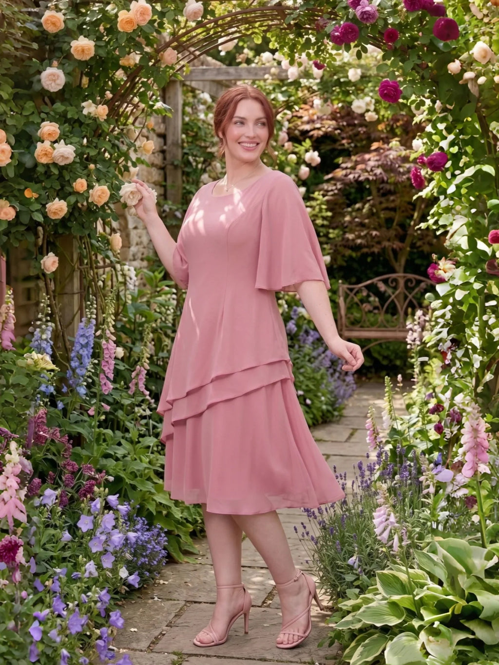 Larui Plus Size Women's Irregular Hem Chiffon Dress