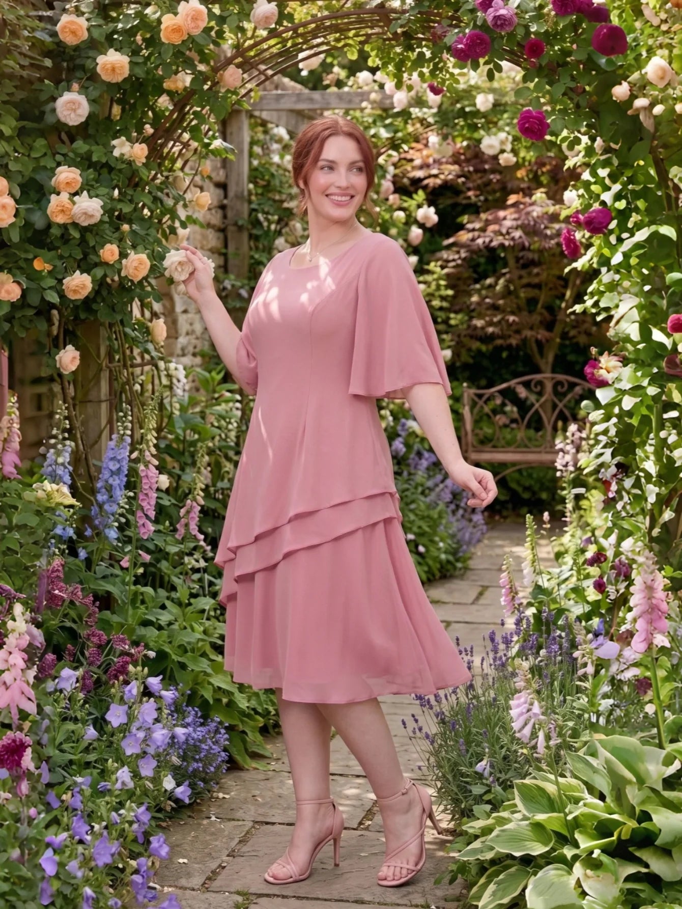 Larui Plus Size Women's Irregular Hem Chiffon Dress