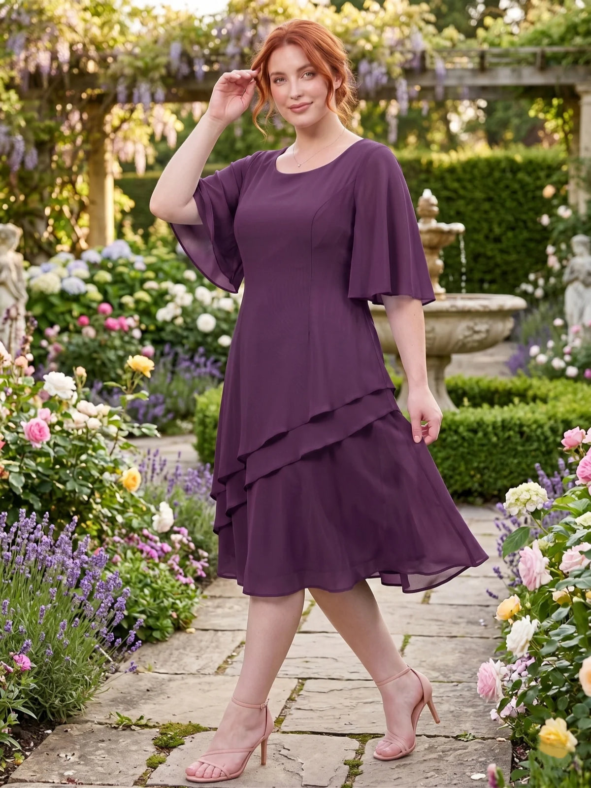 Larui Plus Size Women's Irregular Hem Chiffon Dress