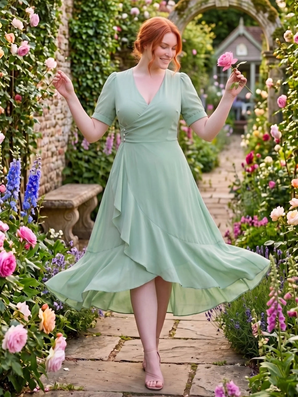 Larui Plus-Size Women's French Romantic One-Piece Wrap Dress