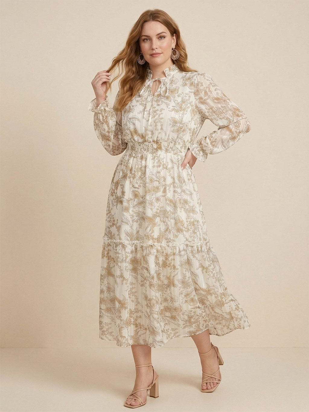 Larui Plus Size Women‘s Chiffon Tie-up Ruffle A-line Dress