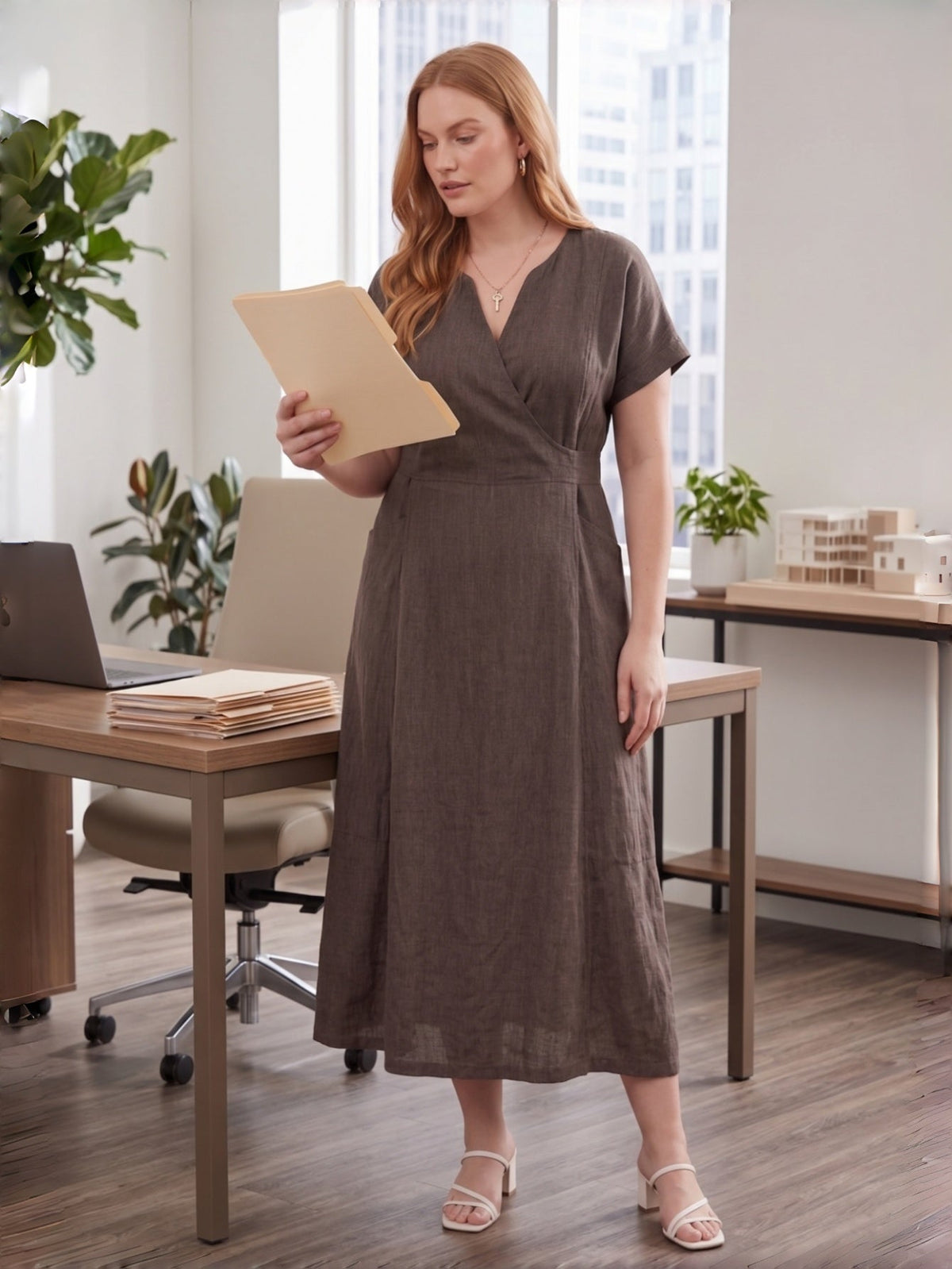 Larui Plus Size Women's Short Sleeves Dress