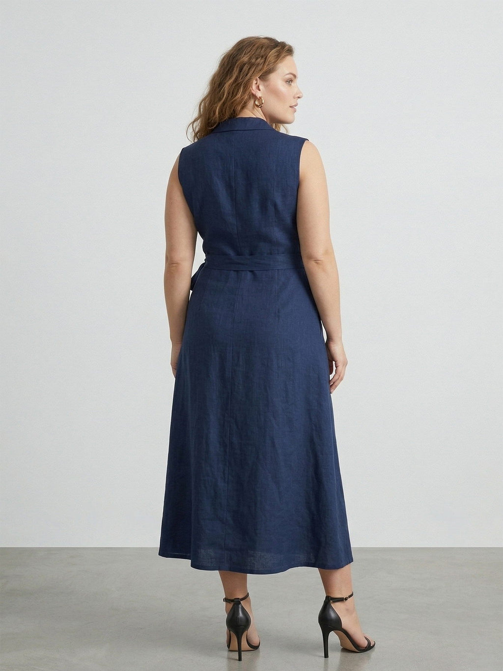 Larui Plus Size Women‘s Linen  V-Neck Sleeveless Dress