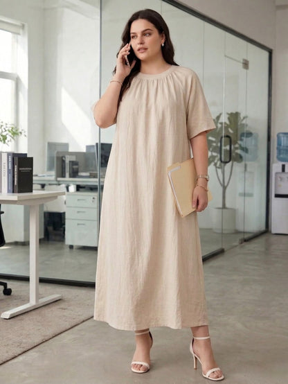 Larui Plus Size Women's Linen Short Sleeves Dress