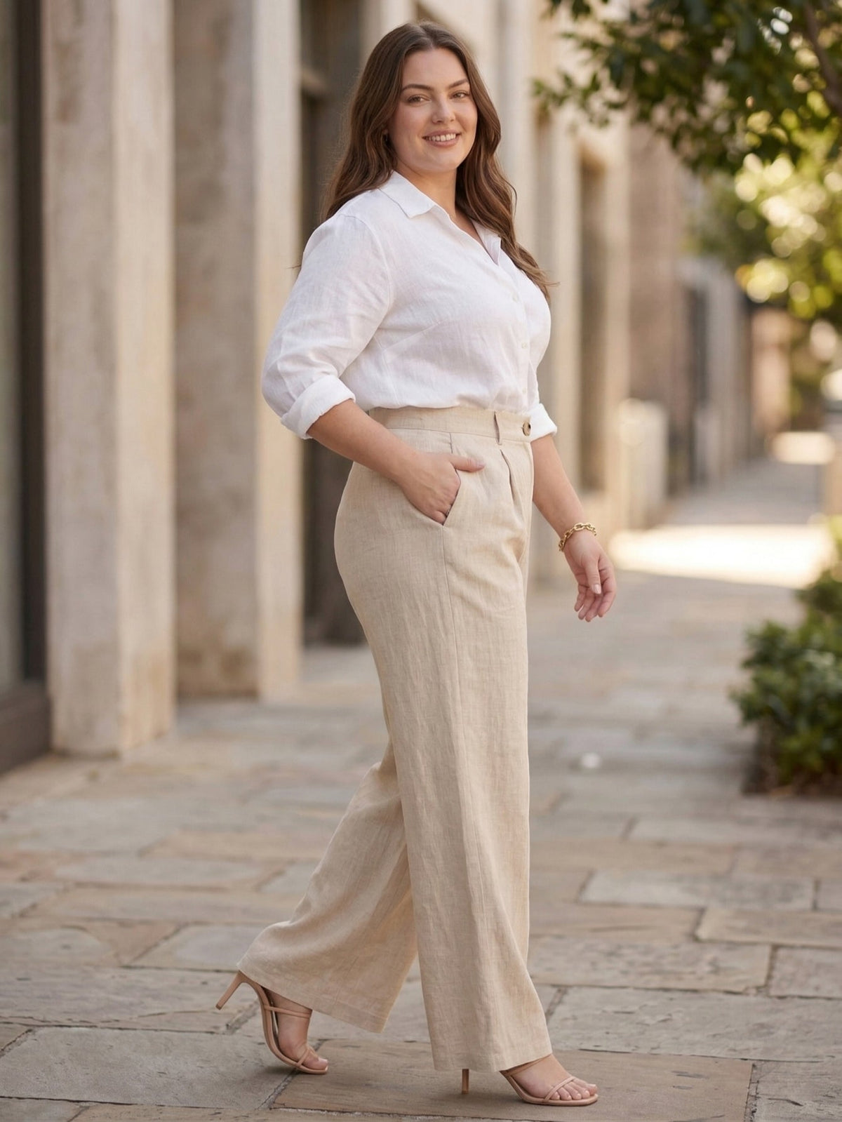 Larui Plus Size Women's Linen Pocket Full Length Pants