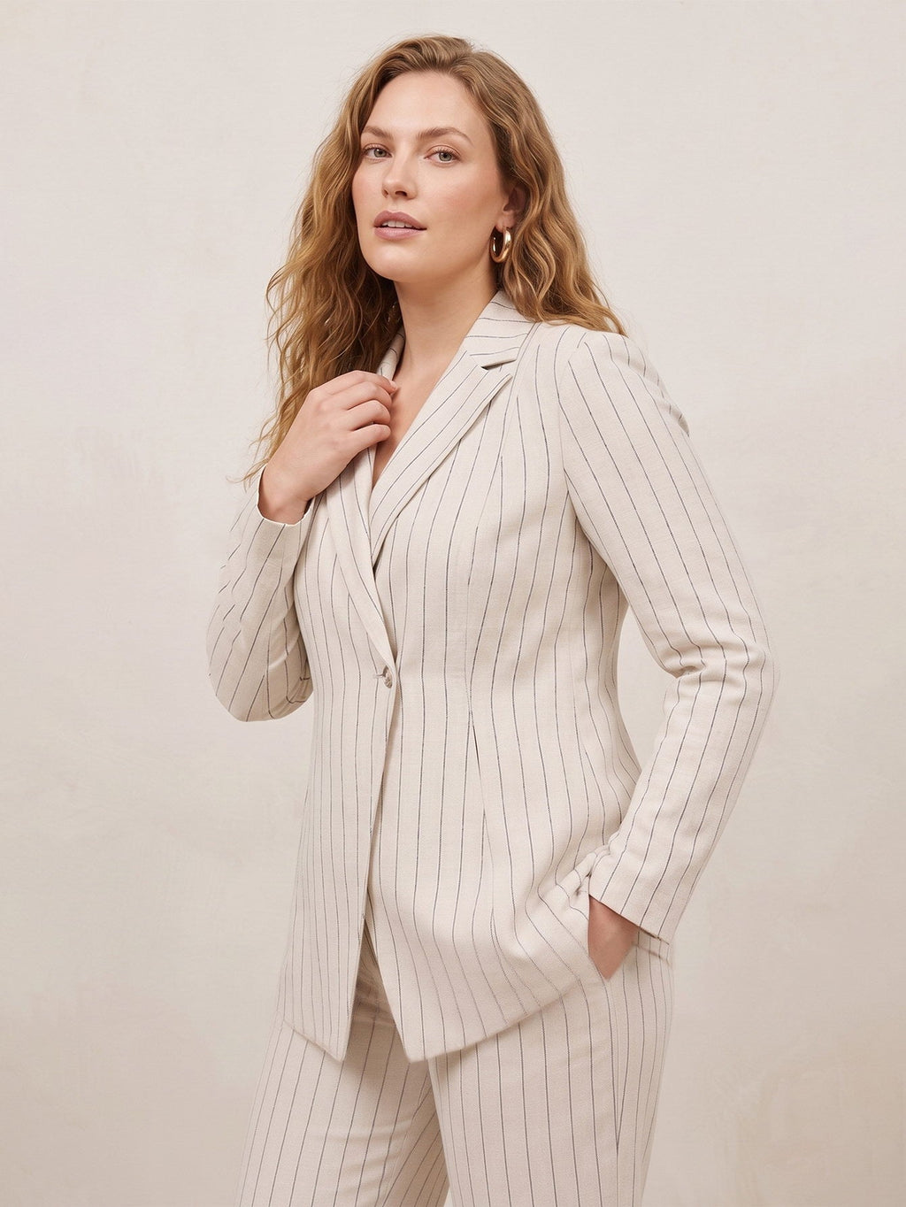 Larui Plus Size Women's Stripes Long Sleeves Jacket Blazer