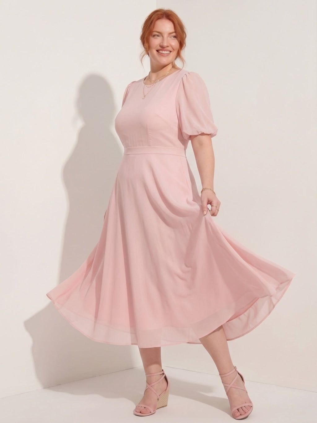 Larui Plus-Size Women's Puff-Sleeve Crew-Neck Dress