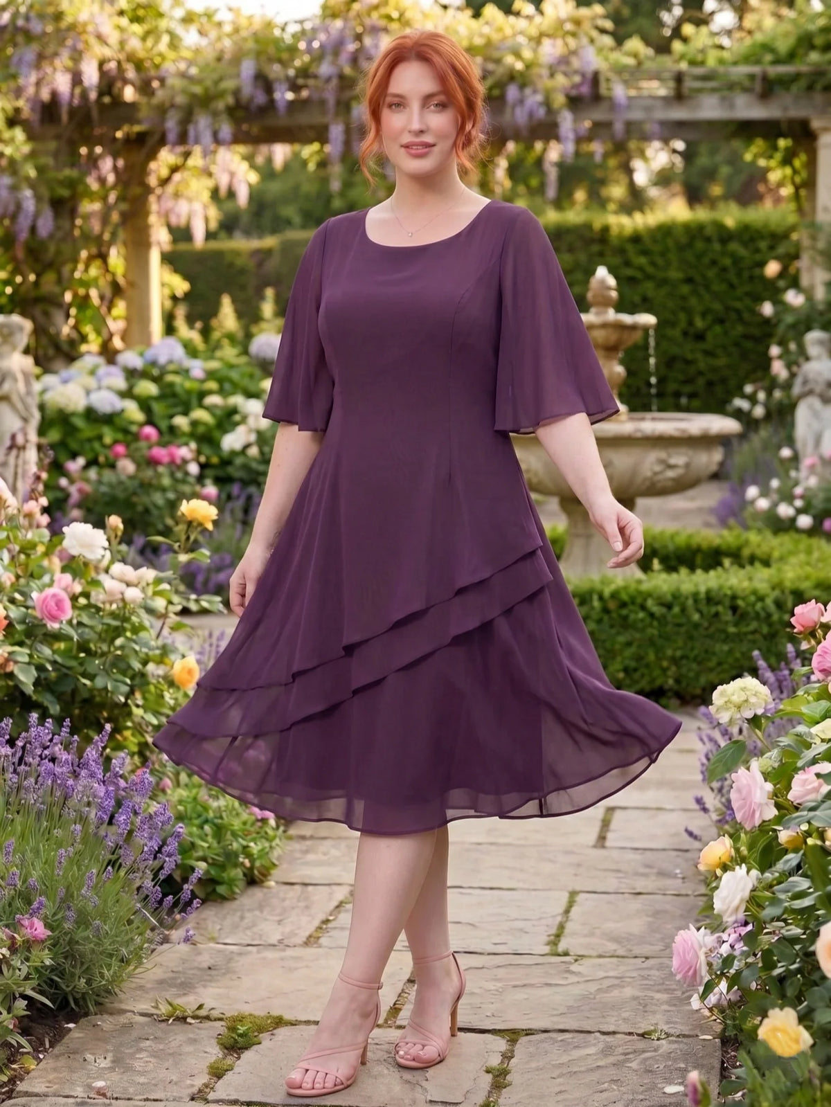 Larui Plus Size Women's Irregular Hem Chiffon Dress