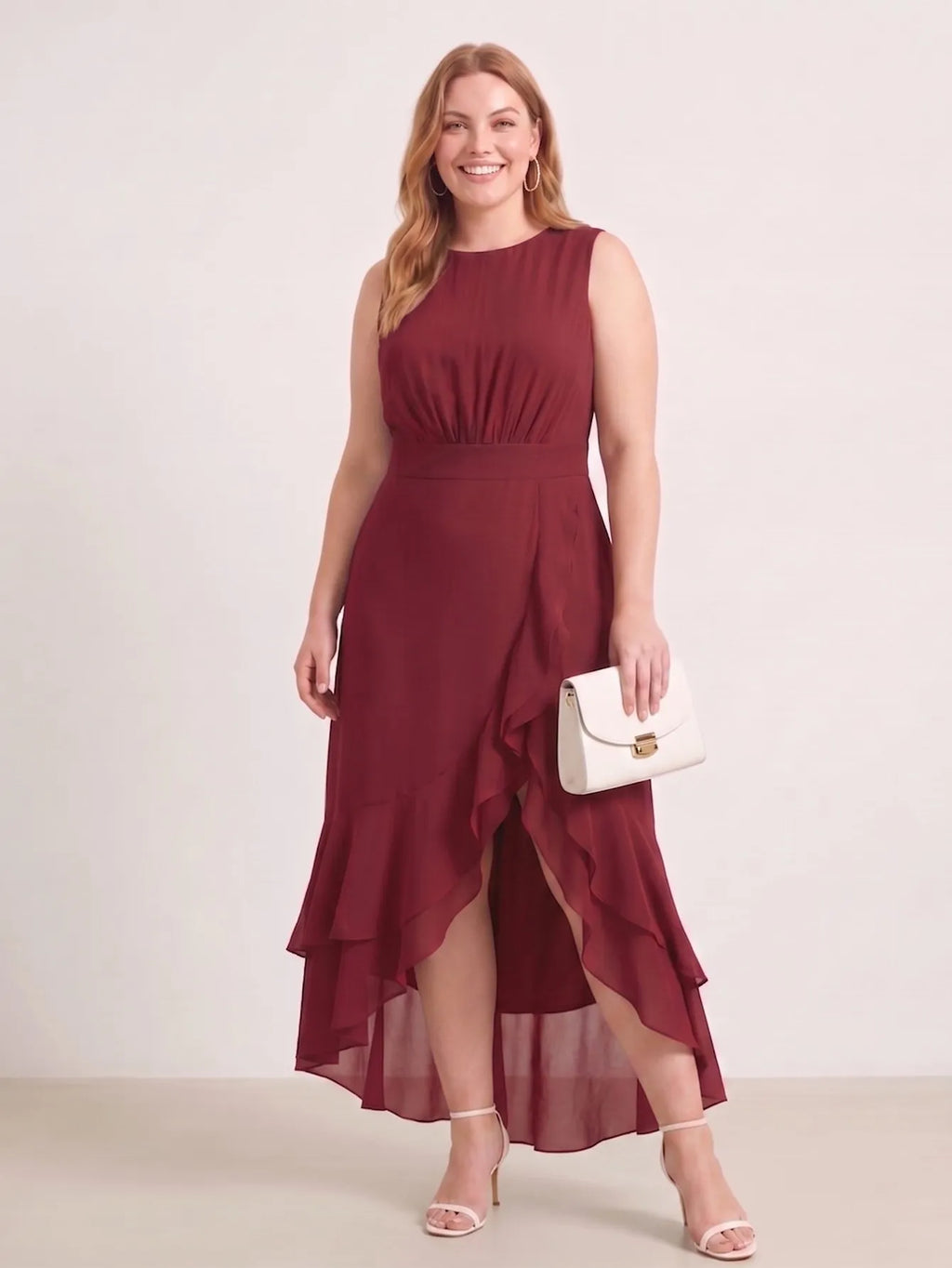 Larui Plus Size Women‘s Chiffon Ruffles Dress