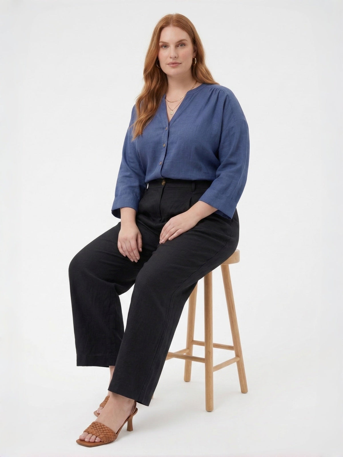 Larui Plus Size Women's Linen Pocket Full Length Pants