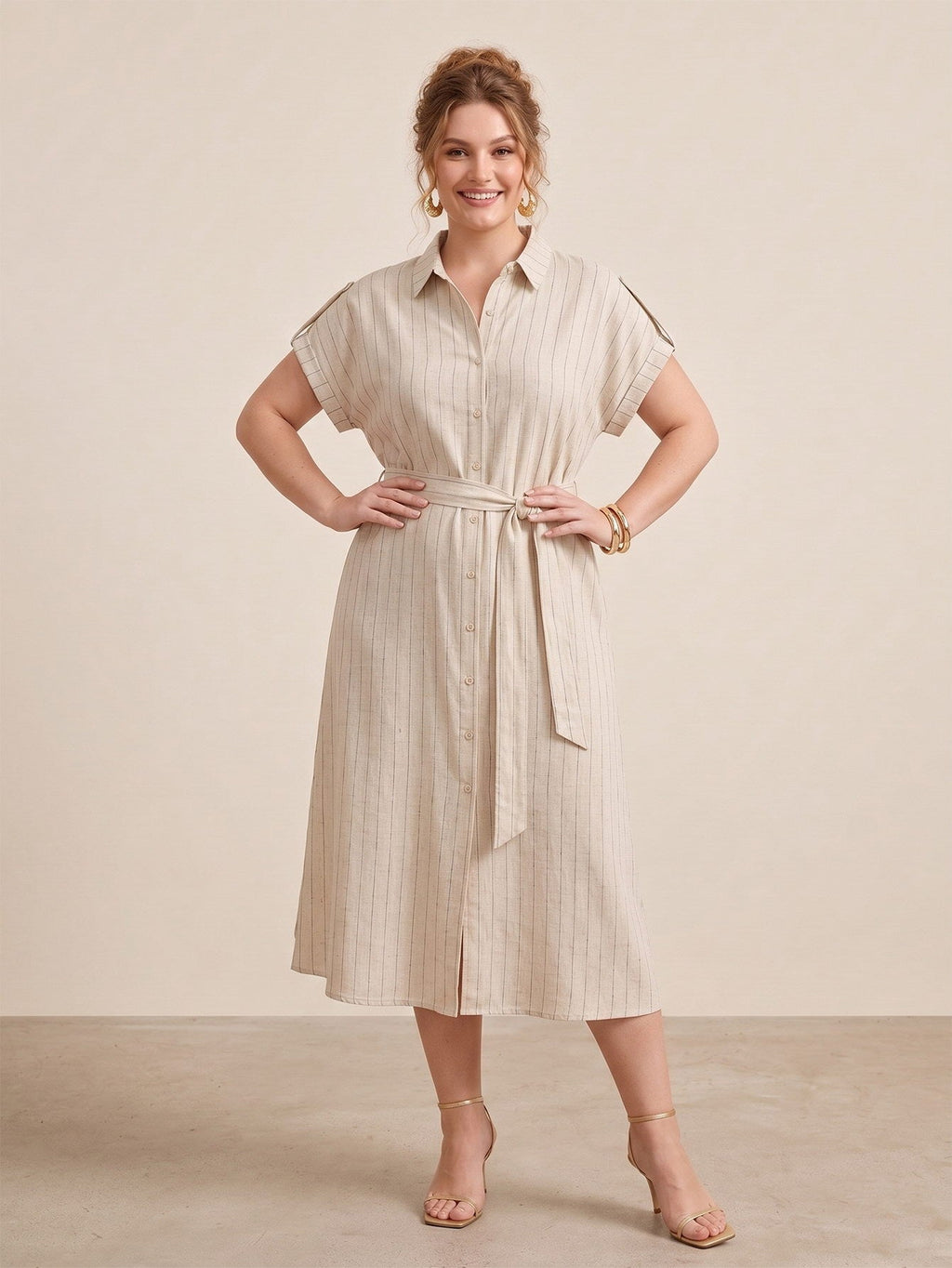 Larui Plus Size Women's Short Sleeves Dress With Belted