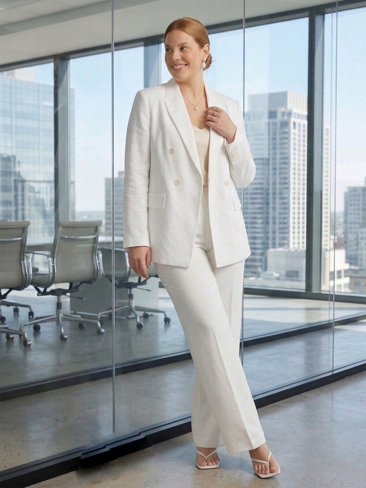 Larui Plus Size Women's Pocket Linen Blazer