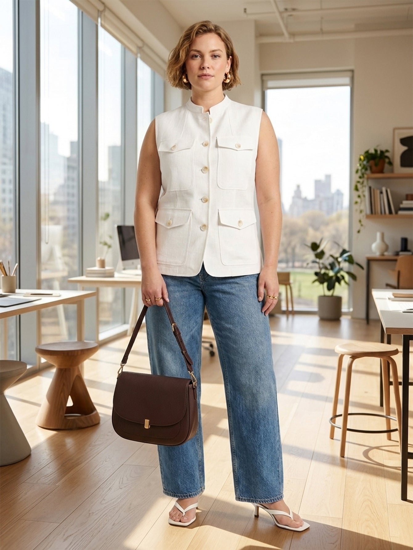 Larui Plus Size Women's Pocket Linen Vest