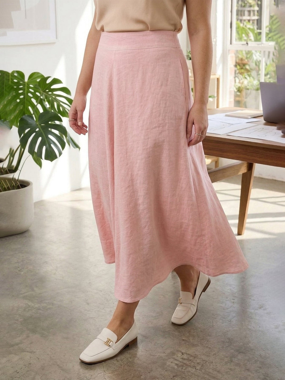 Larui Plus Size Linen A-line Skirt