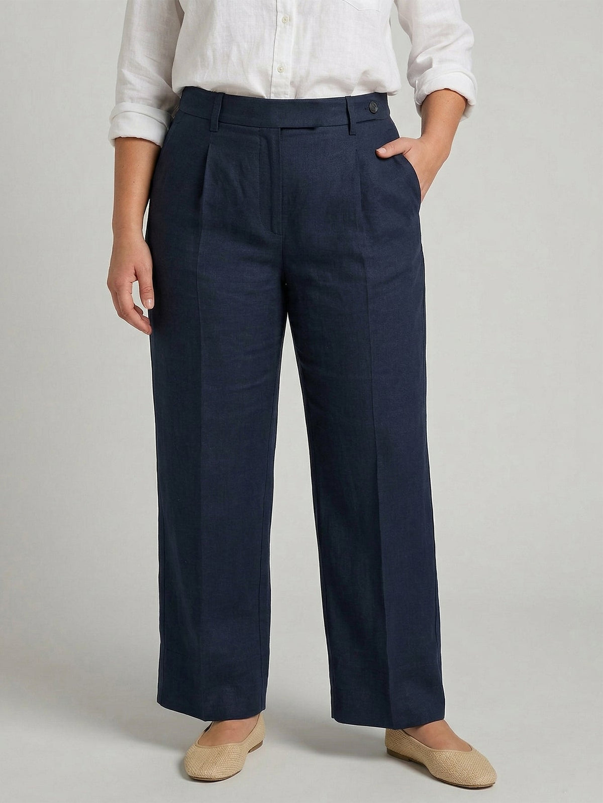 Larui Plus Size Women's Linen Straight-Leg Trousers