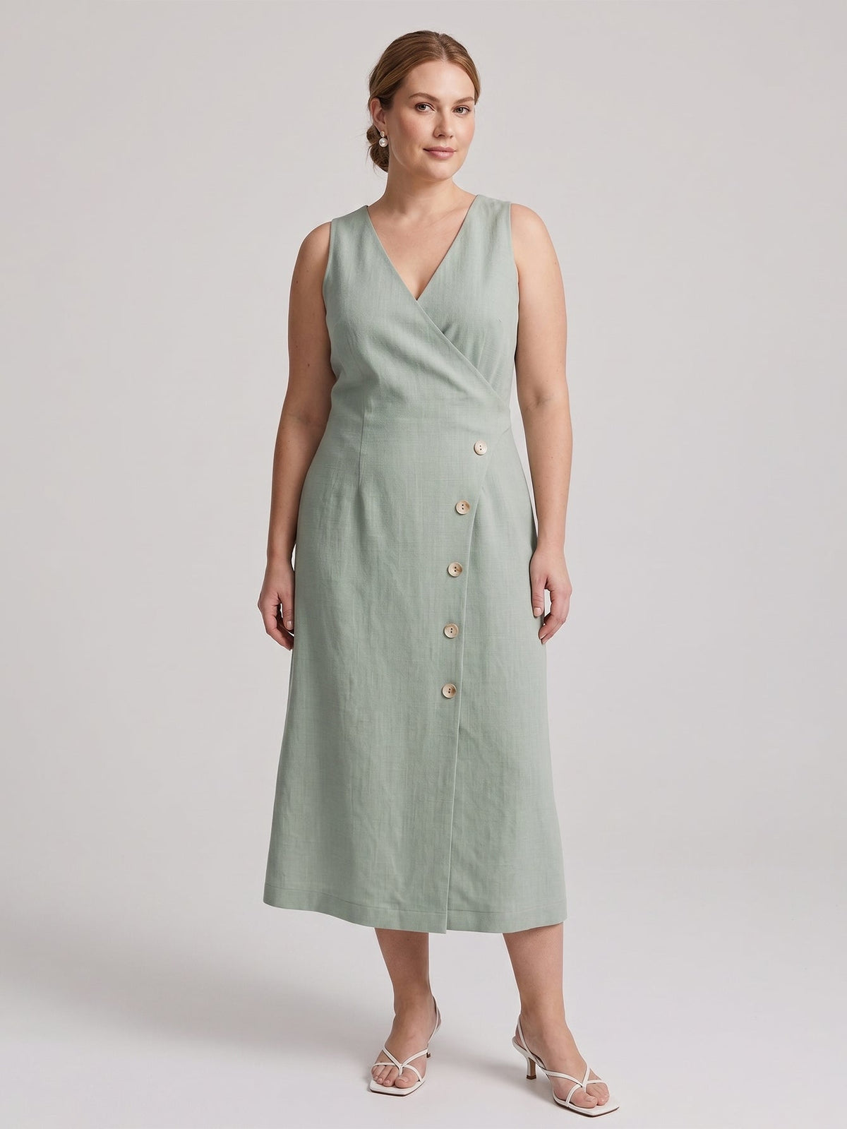 Larui Plus Size Elegant Button-Down Linen Dress