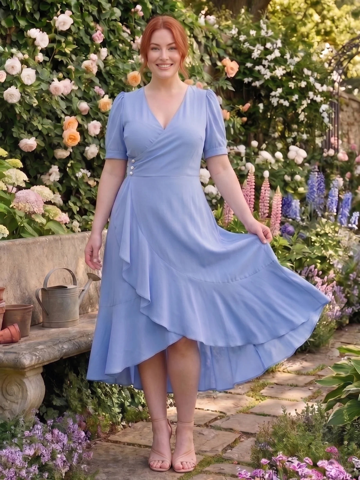Larui Plus-Size Women's French Romantic One-Piece Wrap Dress
