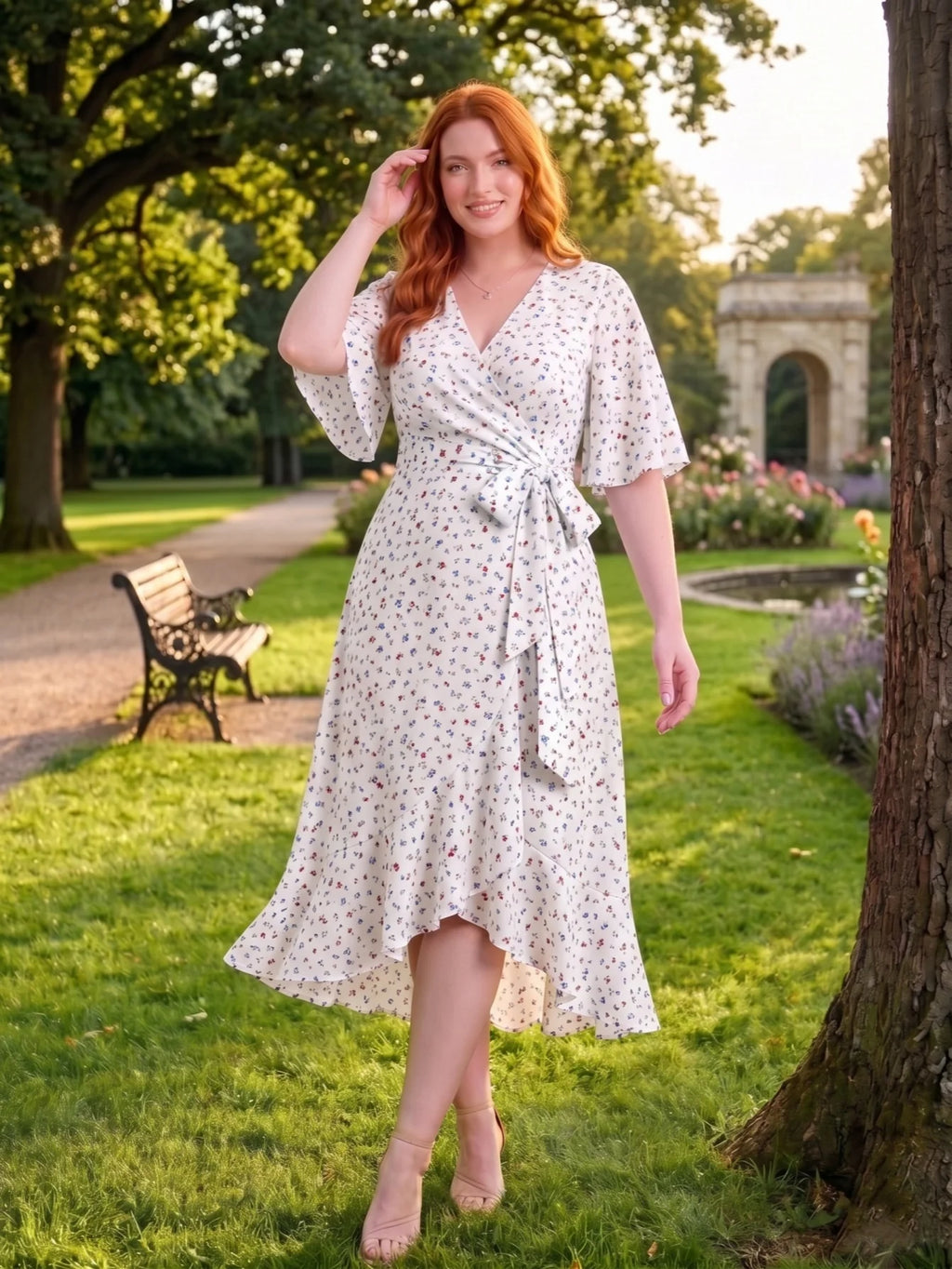 Larui Plus Size Printed Tie-Waist Wrap Dress