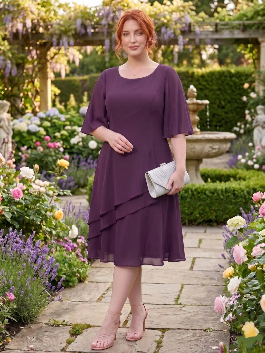 Larui Plus Size Women's Irregular Hem Chiffon Dress