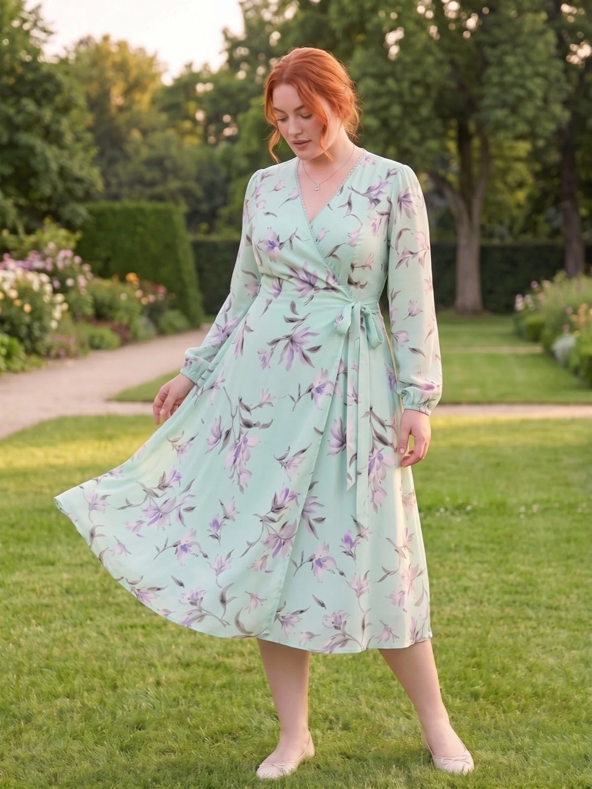 Larui Plus Size Women's Chiffon Wrap Dress
