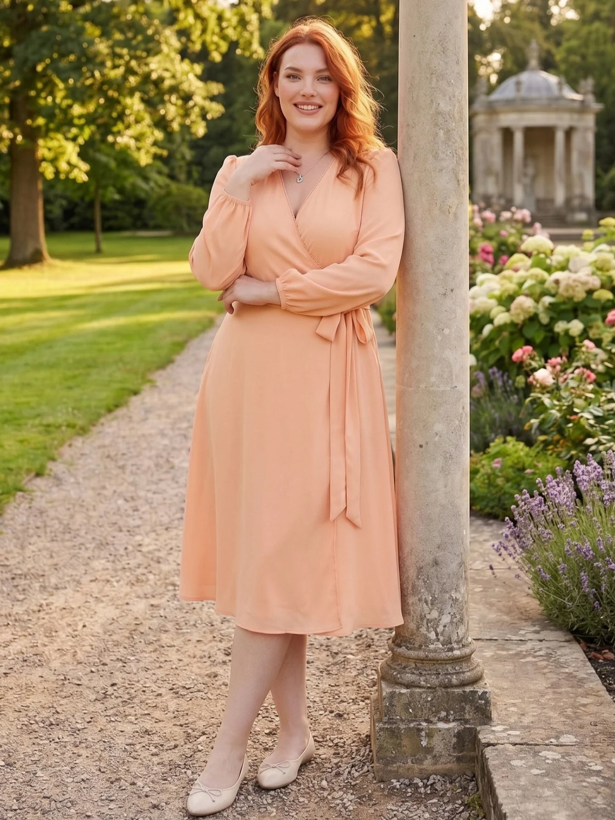 Larui Plus Size Women's Chiffon Wrap Dress