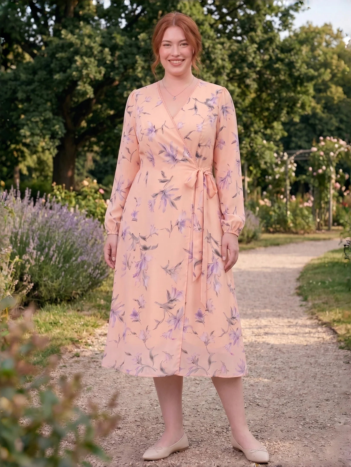 Larui Plus Size Women's Chiffon Wrap Dress