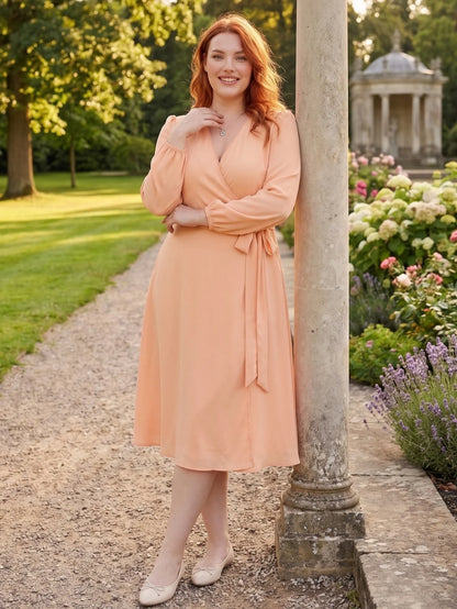 Larui Plus Size Women's Chiffon Wrap Dress