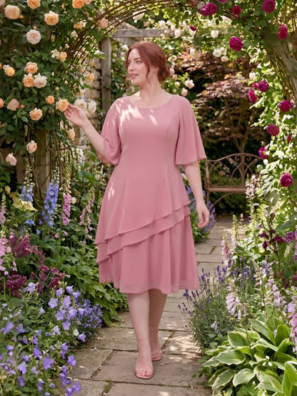 Larui Plus Size Women's Irregular Hem Chiffon Dress