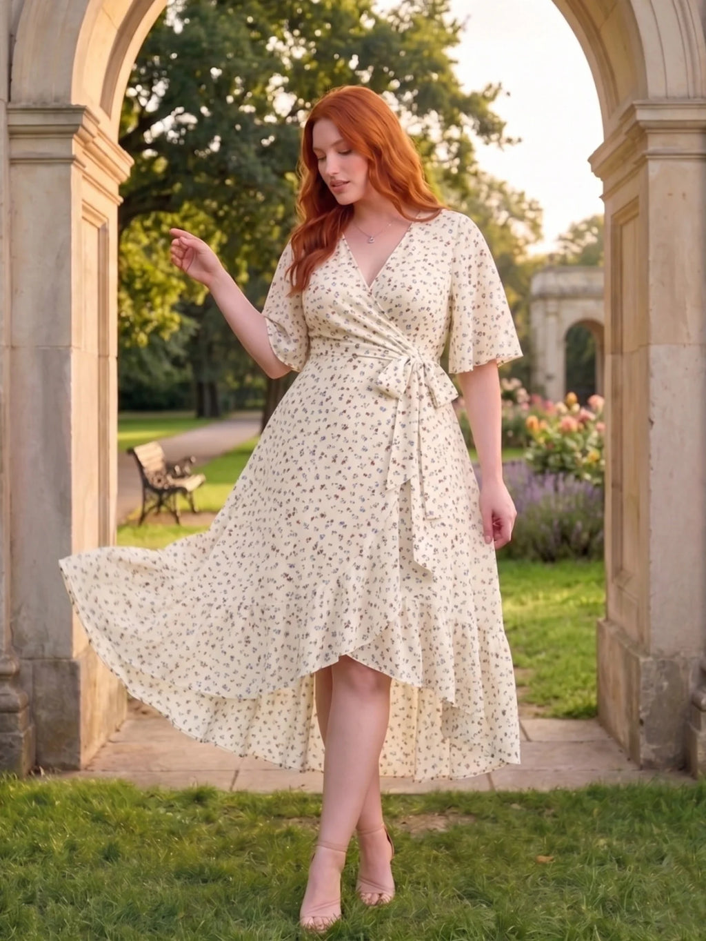 Larui Plus Size Printed Tie-Waist Wrap Dress