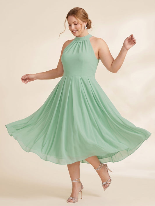 Larui Plus Size Women's Halter Neck Chiffon Dress