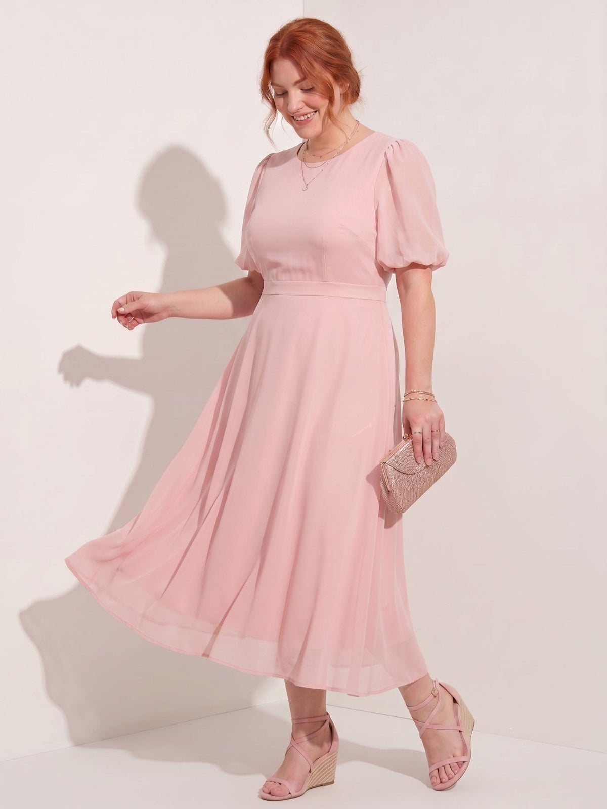 Larui Plus-Size Women's Puff-Sleeve Crew-Neck Dress