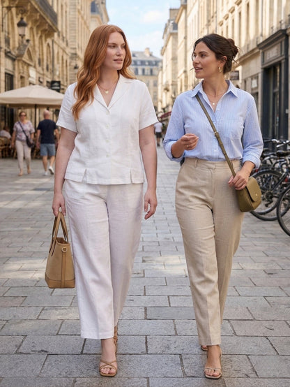 Larui Plus Size Women's Linen Short Sleeves Blouse