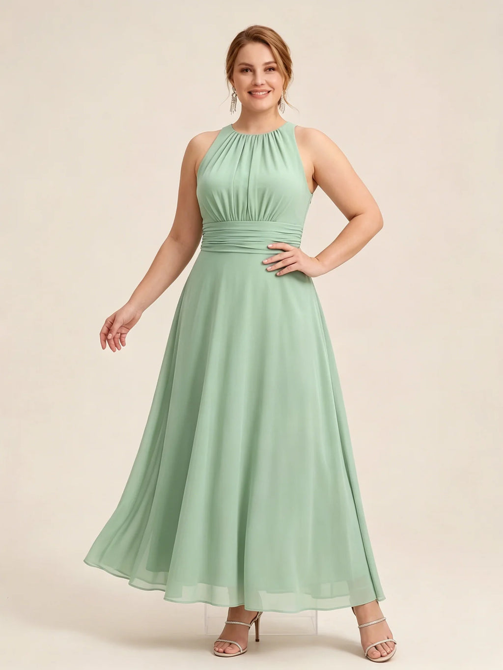 Larui Plus Size Elegant Pleated Chiffon Dress