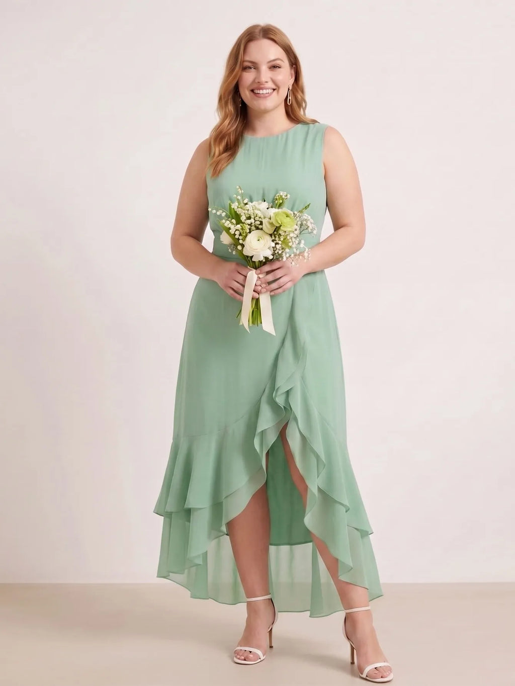 Larui Plus Size Women‘s Chiffon Ruffles Dress