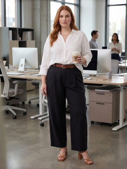 Larui Plus Size Women's Linen Pocket Full Length Pants