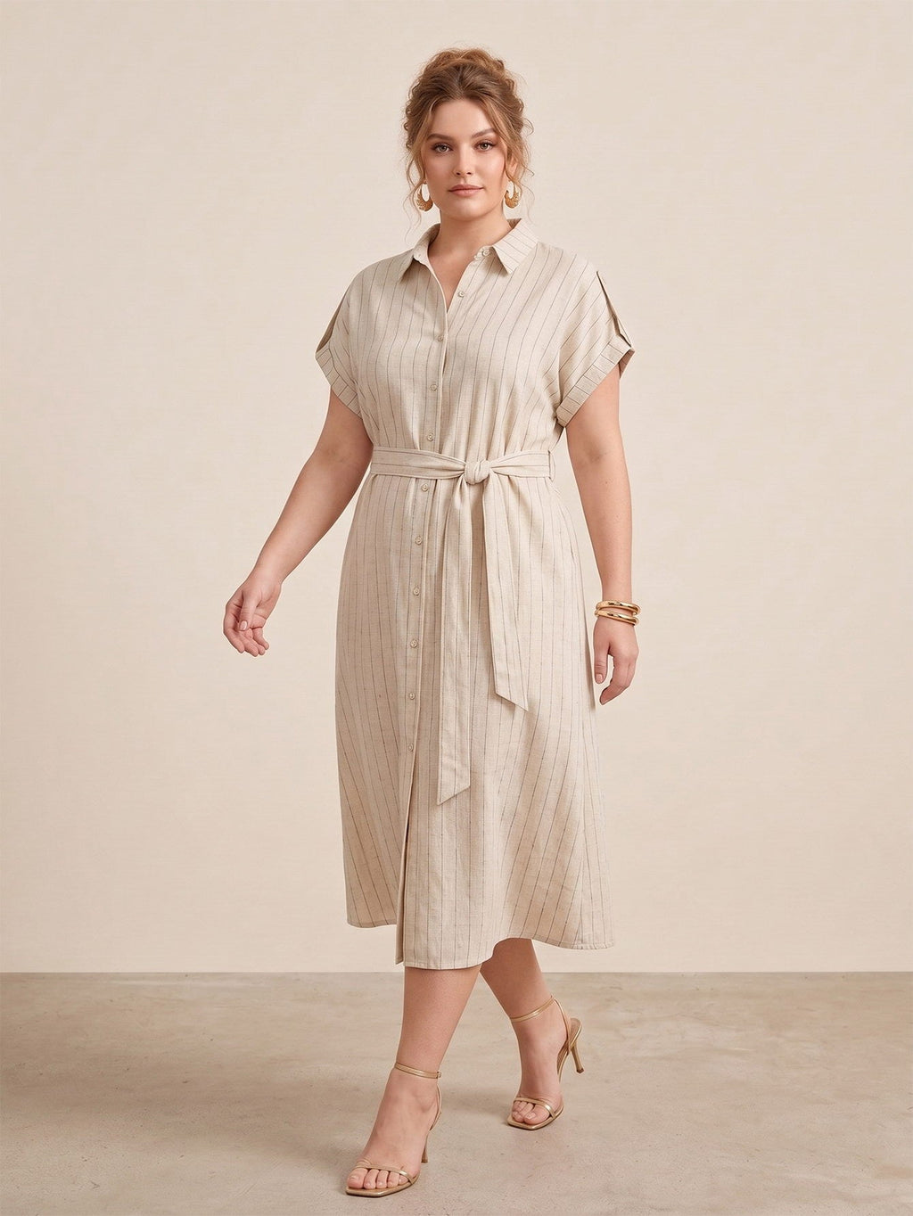 Larui Plus Size Women's Short Sleeves Dress With Belted