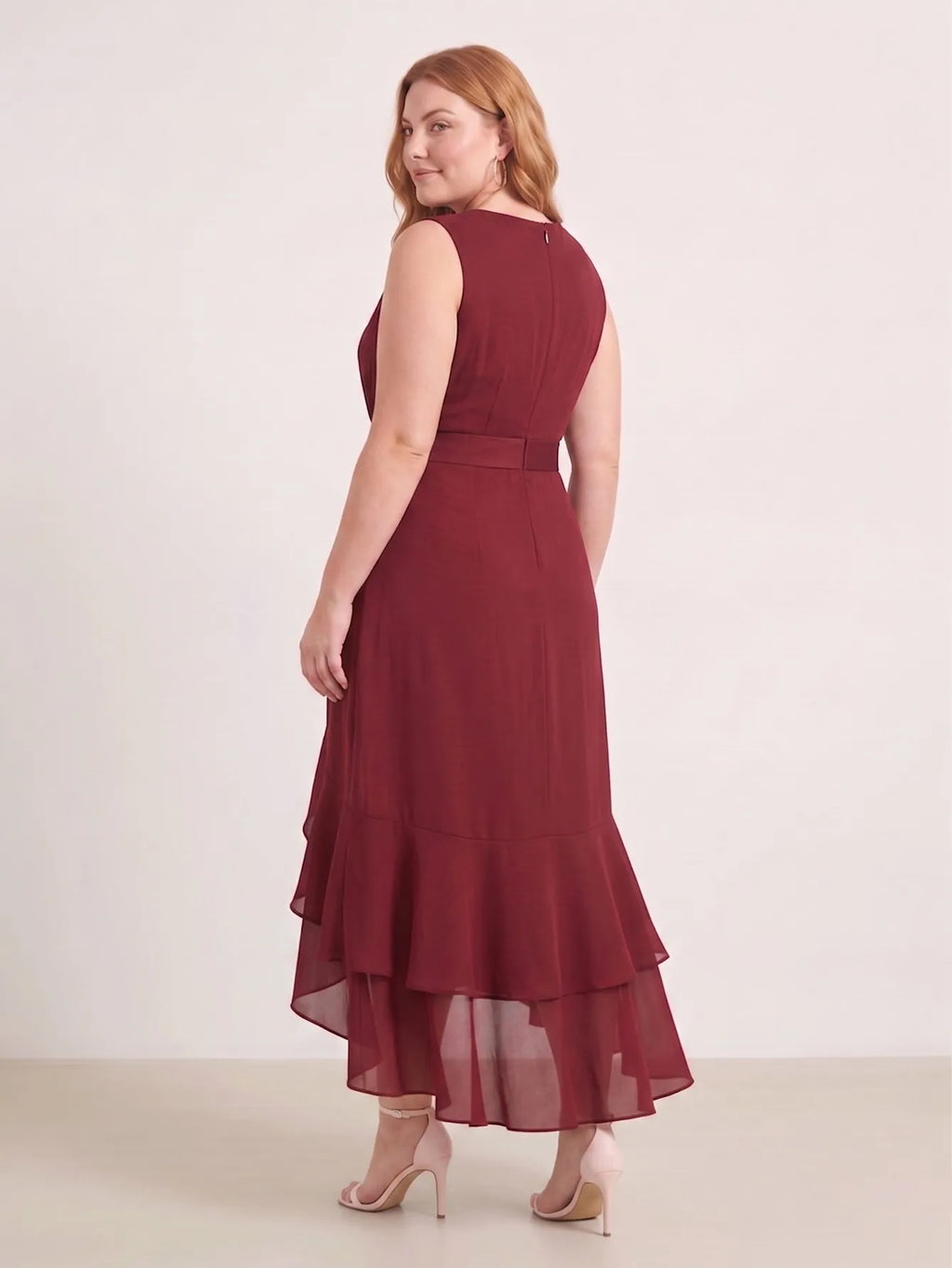 Larui Plus Size Women‘s Chiffon Ruffles Dress