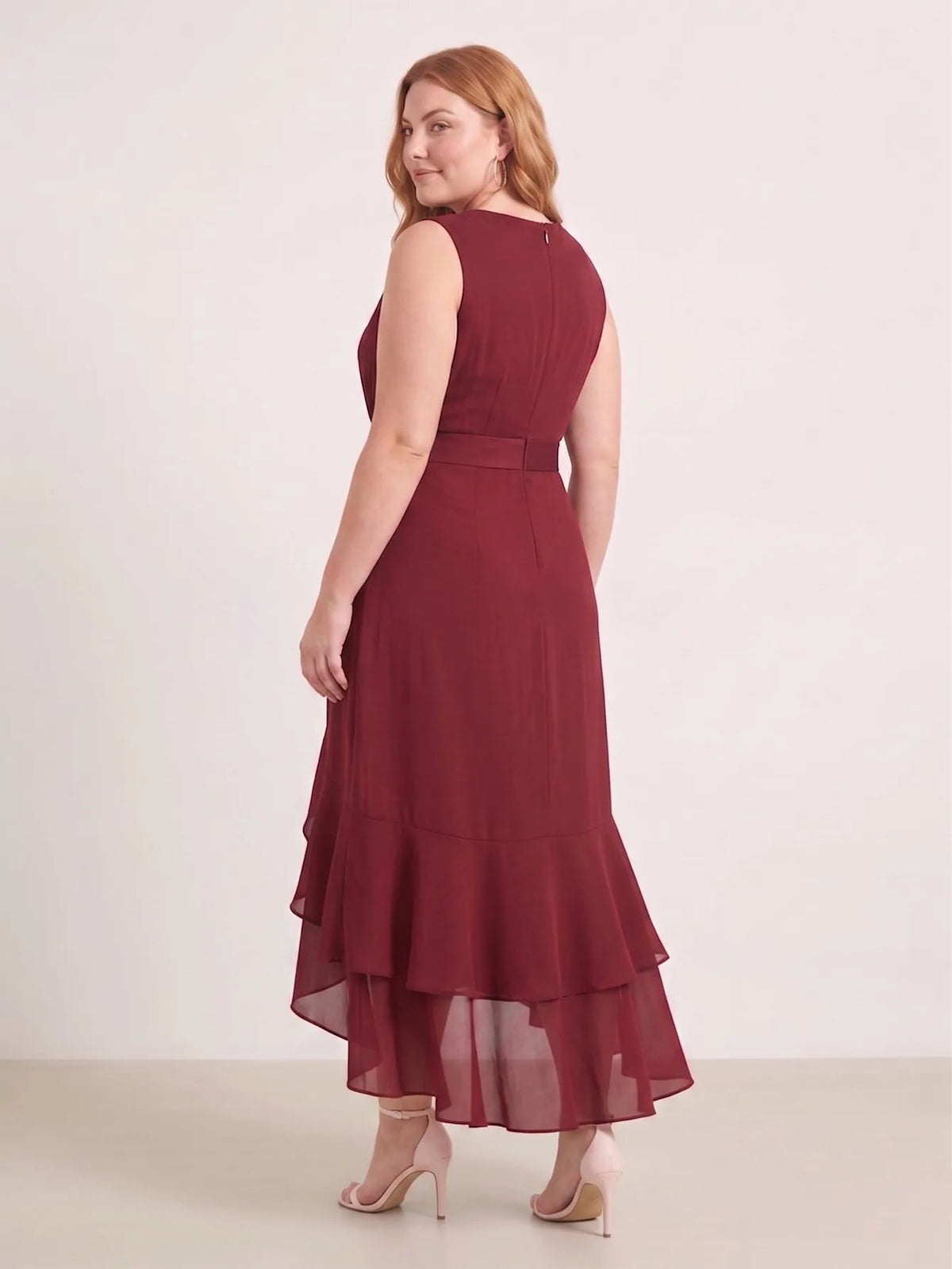 Larui Plus Size Women‘s Chiffon Ruffles Dress