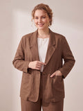 Larui Plus Size Women's Linen Long Sleeves Pocket Blazer