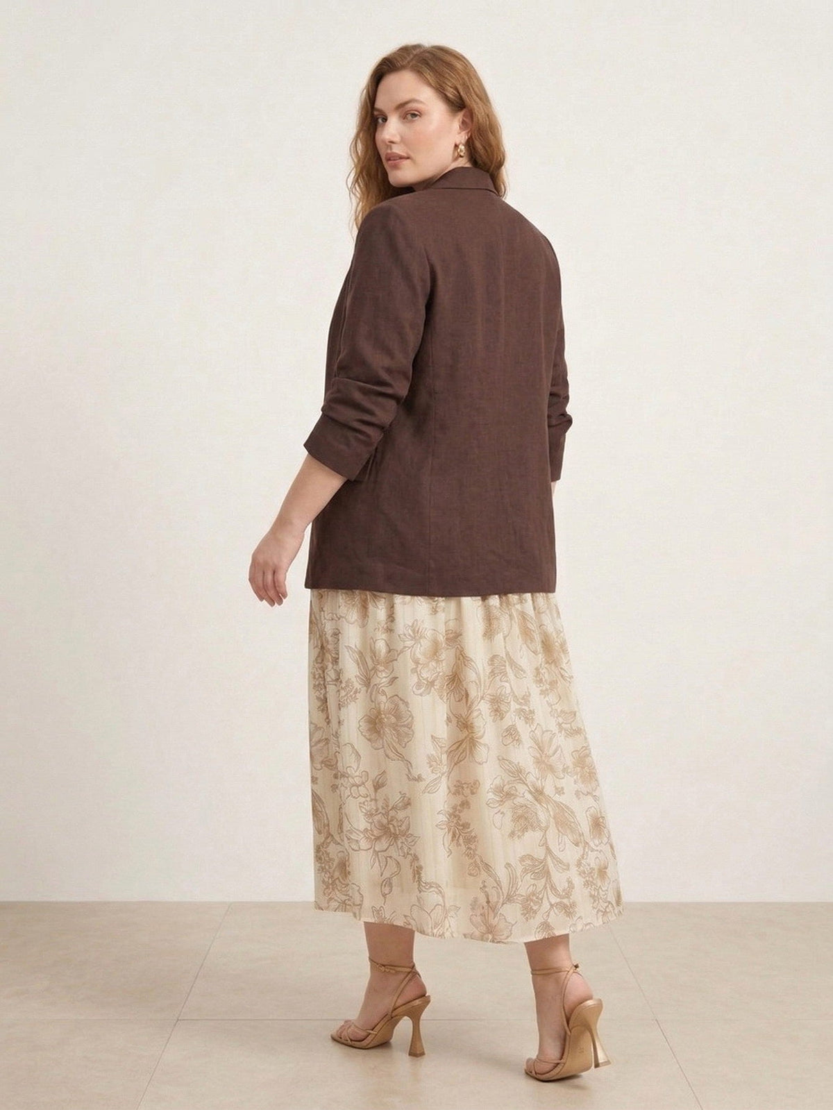 Larui Plus Size Women's Linen Pocket Blazer