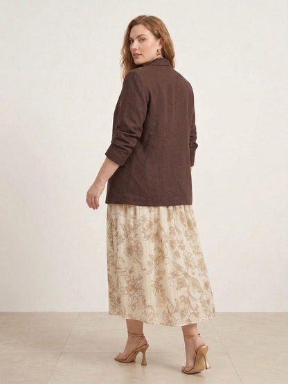 Larui Plus Size Women's Linen Pocket Blazer